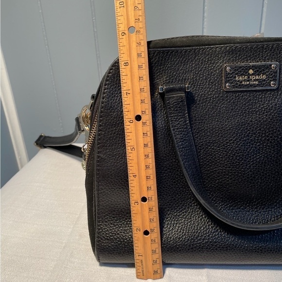 kate spade Pebbled Textured Black Leather Purse Suede Top Detachable Tassel - Picture 12 of 14